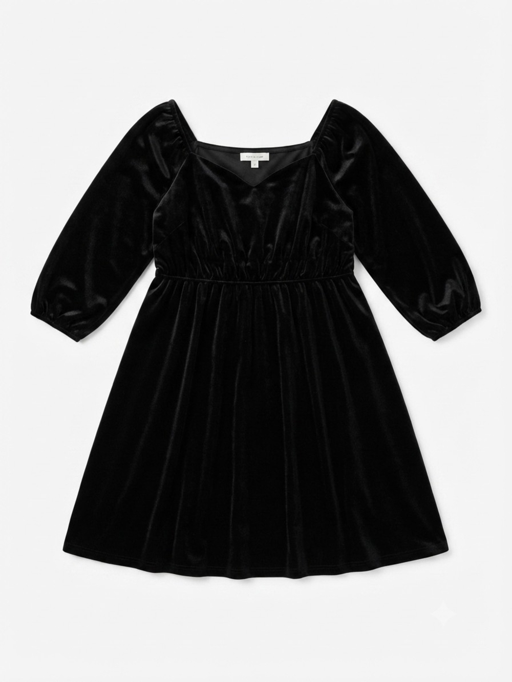 Girls' Black Velvet Puff-Sleeve Dress